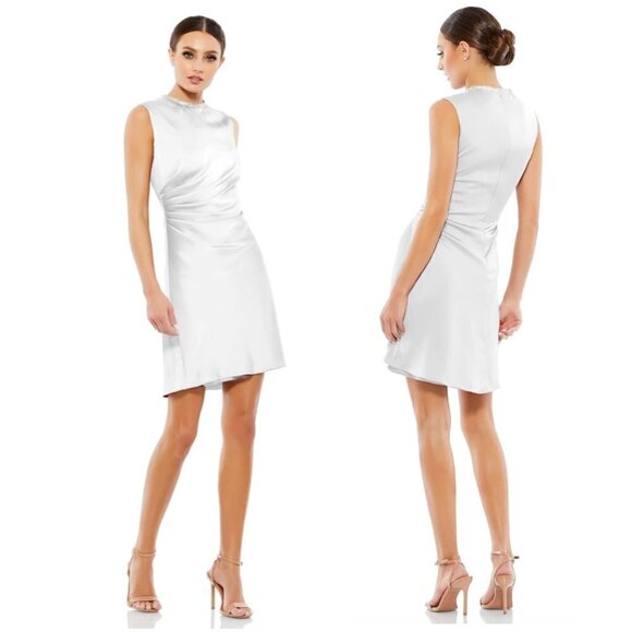 MAC DUGGAL Crystal Neck Ruched Cocktail Dress in White Size US 8 - Picture 1 of 10